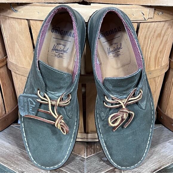 Clarks x Herschel Sage Green Suede Denim Limited Edition Desert Boots Mens 10.5 - Picture 10 of 13